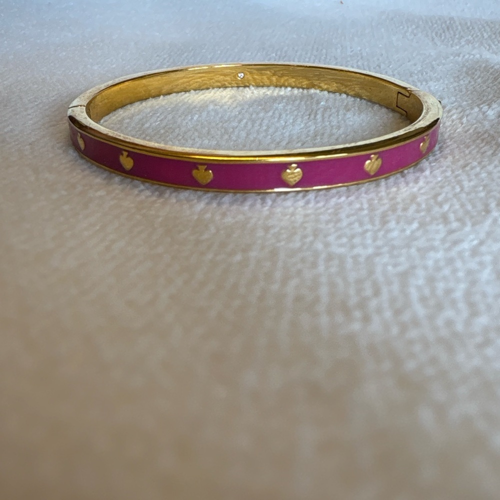 Kate Spade Pink Enamel Heart Bangle Bracelet Gold Tone